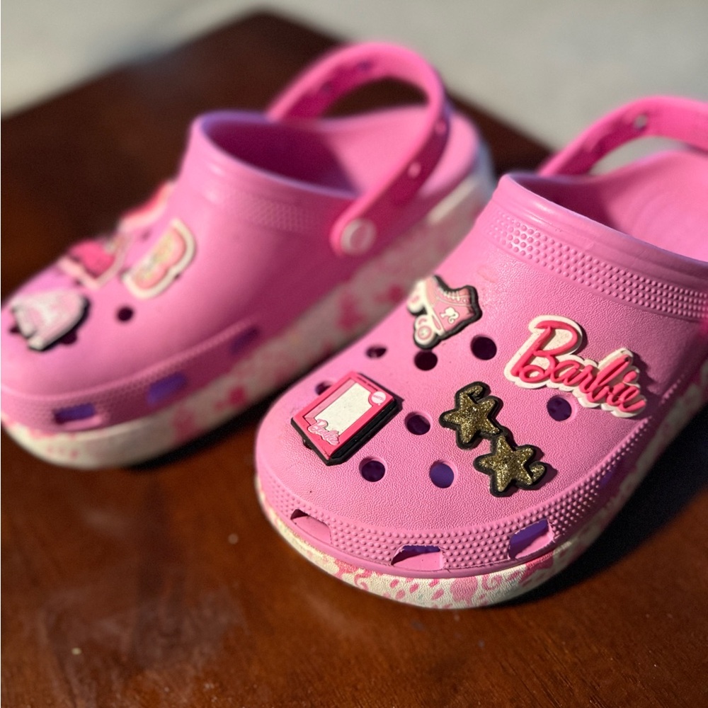 Barbie Pink Crocs with Croc Charms / Gibbets